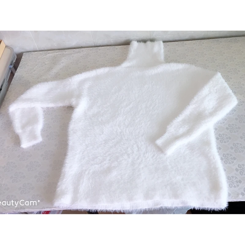 White Turtleneck Women Sweater Jumper Knitted Winter Blue Pink High Collar Warm Plush Pullover Casual Velvet Loose Plus Size | Женская