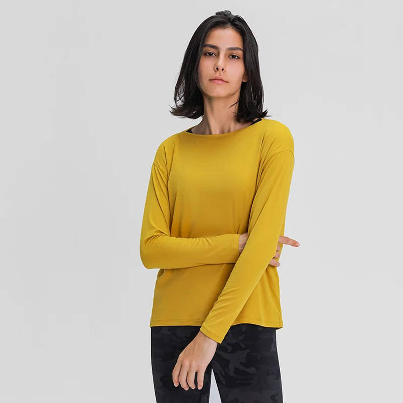 

Womens Workout Yoga Shirts Long Sleeve Crop Top Fitness T-shirts Running Clothes Quick Dry Breathable Sports Wear Loose Casual