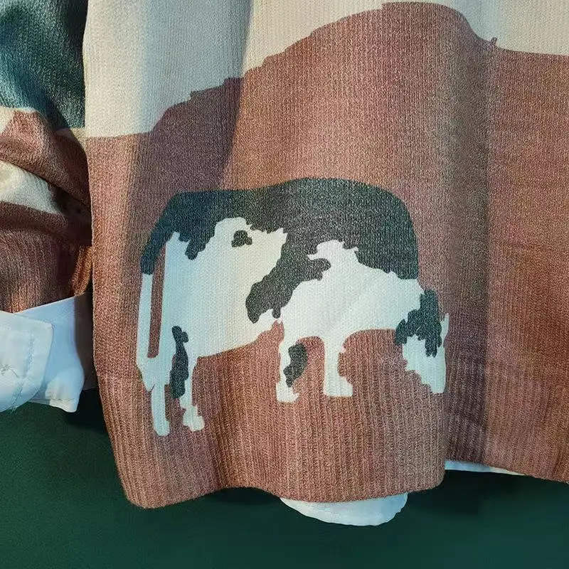 

Japan Harajuku Streetwear Oversized Knitting Pullover Female Knit Sweater Oil Painting French Style Long Sleeve Jumper