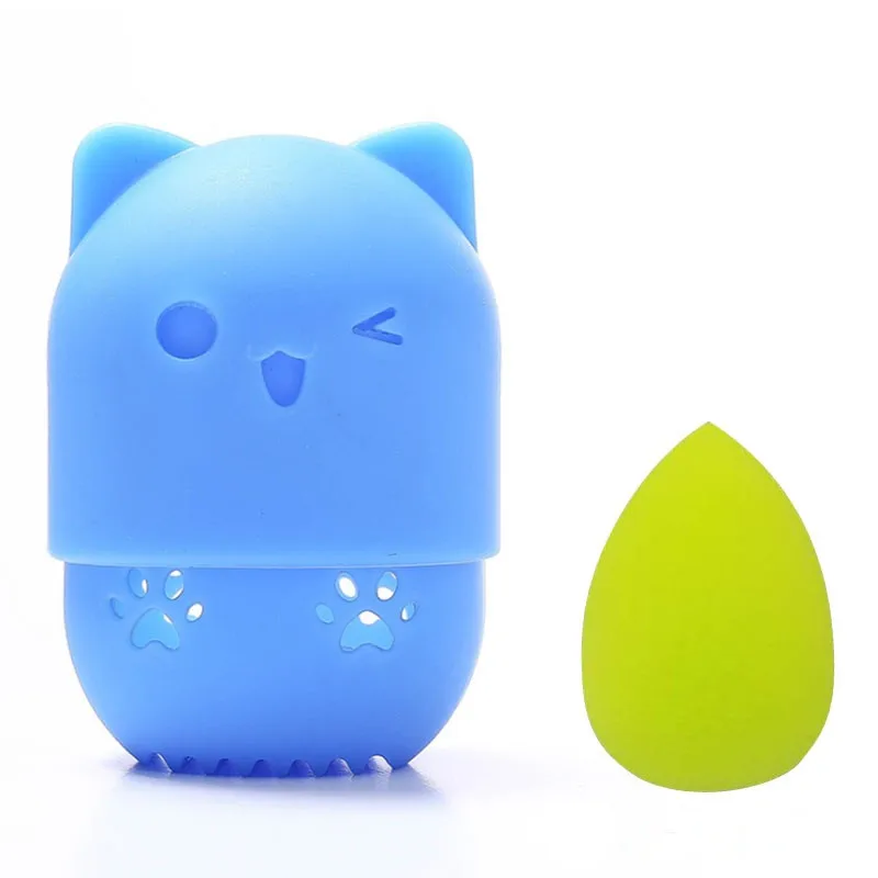 blue-10pcs 10/20/30 шт мини губка яйцо с 10 Цвета Форма макияж губка силиконовый держатель для питьевой косметический слойка мини пуховка для пудры - Цвет: blue-10pcs