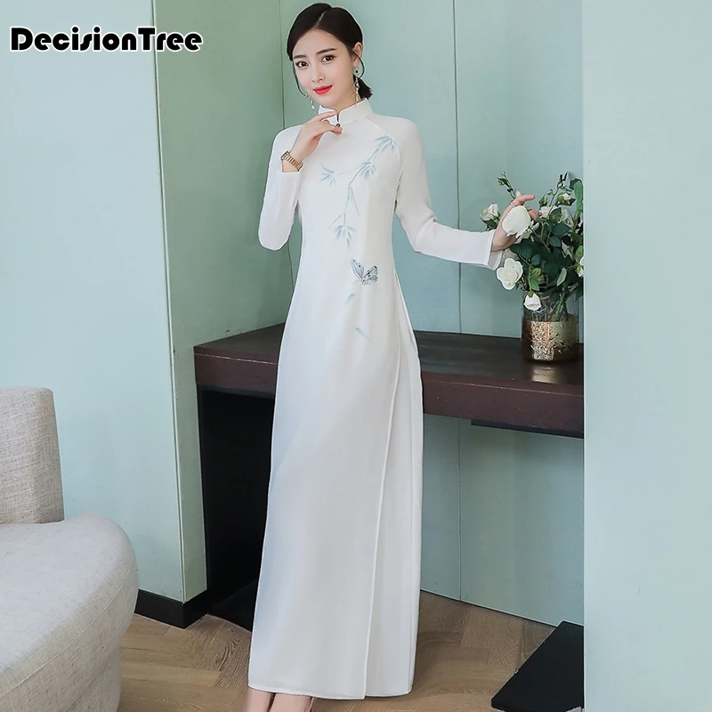 aodai cheongsam китайское платье традиционная Восточная одежда ao dai платья короткое Кружевное платье для женщин вьетнамское платье Ципао