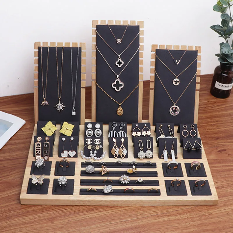 Wood Green Earring Necklaces Display Stand Pendant Hanger for Women Counter Jewelry Stand Shooting Live Jewellery Display Props