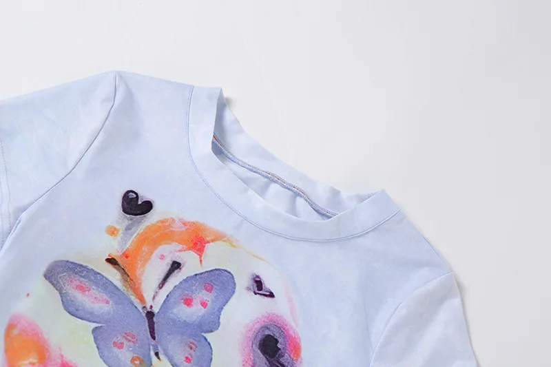 

YLDSGS 2021 Summer Aesthetics Butterfly Printing Tees Vintage 2000s O-Neck Short Sleeve White T-Shirts Summer Crop Top Y2K Bts