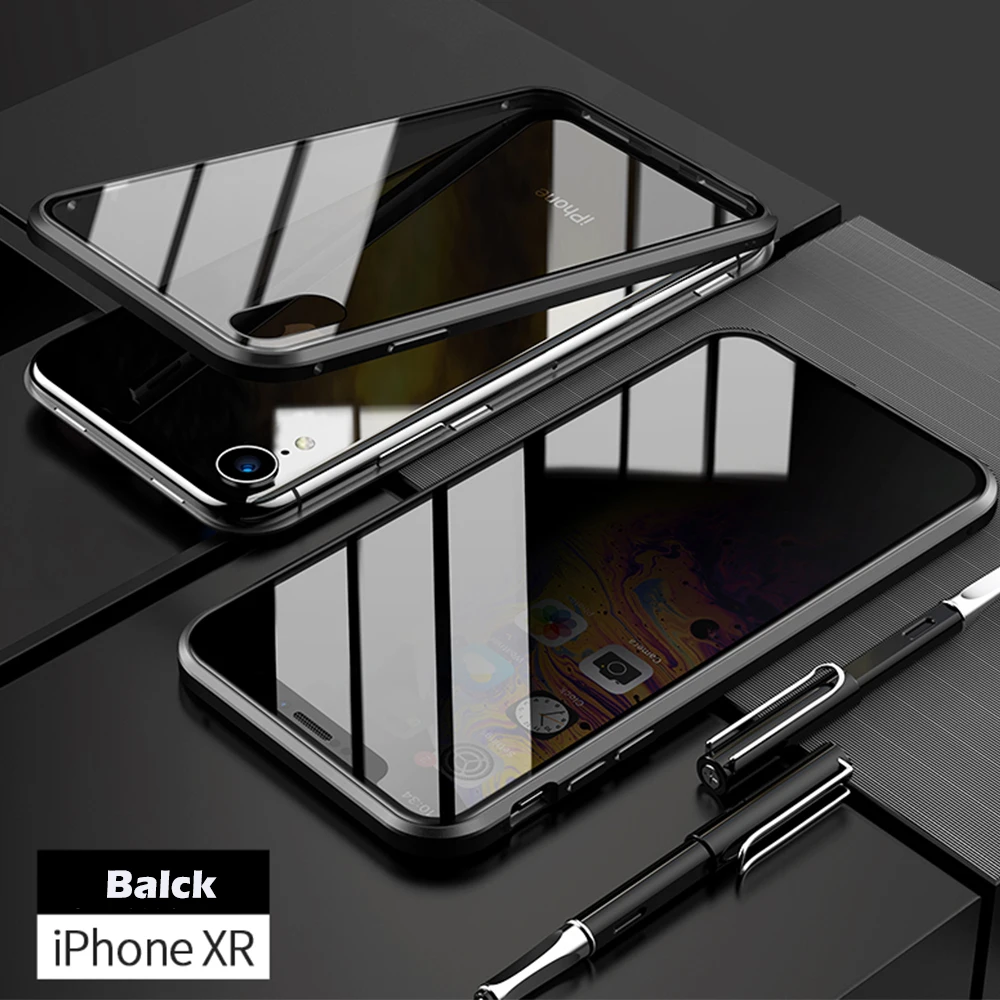 for iPhoneXR Двухсторонний чехол из закаленного стекла, Роскошный прозрачный чехол для телефона с открытым магнитом для 7 8 Plus 7Plus 8 Plus X XS MAX XR, чехол для телефона - Цвет: for iPhoneXR