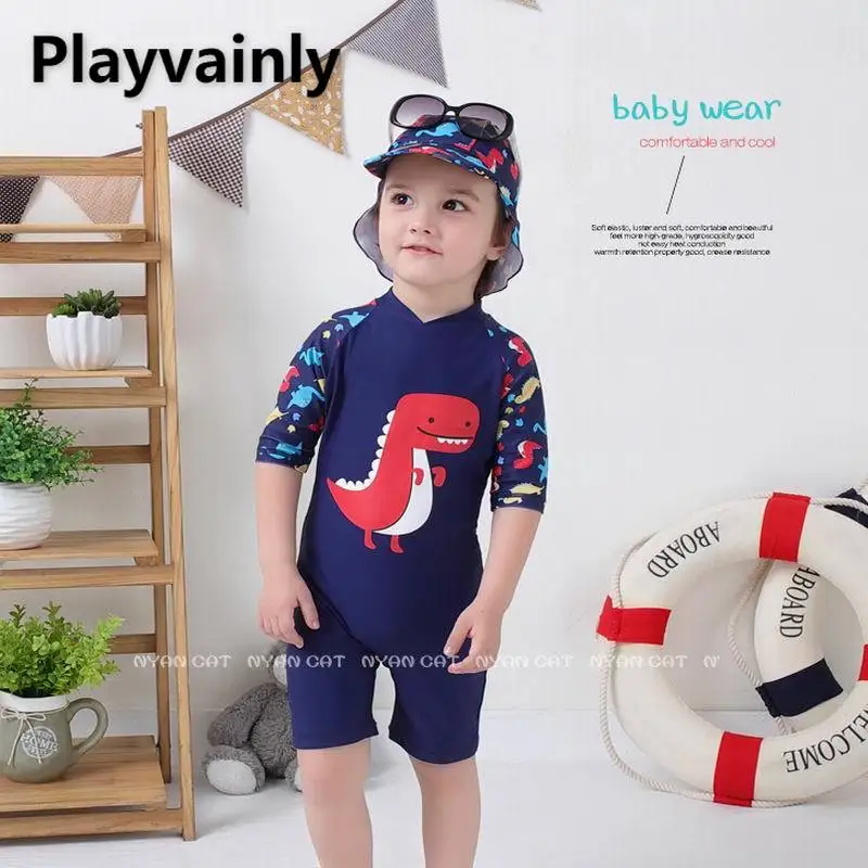 

Wholesale Baby Boys Swimming Wear Blue dinosaur Caroon One Piece Swimsuits with Hat Children Fashion Swimwear E71363