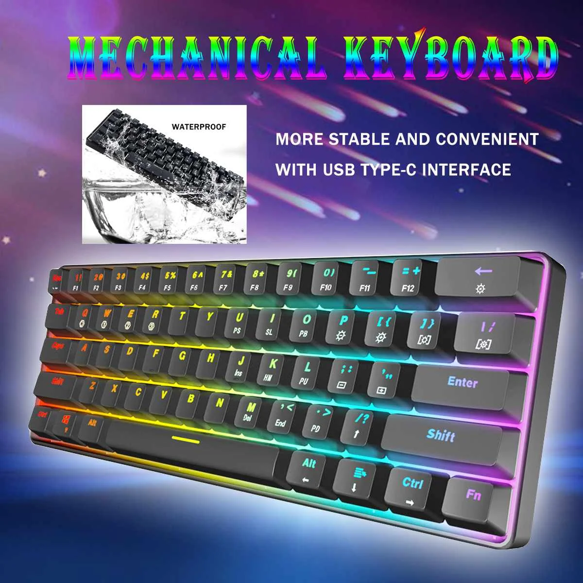 

HOT Axis 61 Key Games Gateron Switch RGB Game Mechanical Keyboard Optical Axis Can USB Type-c Be Inserted Cable Mechanical IP68
