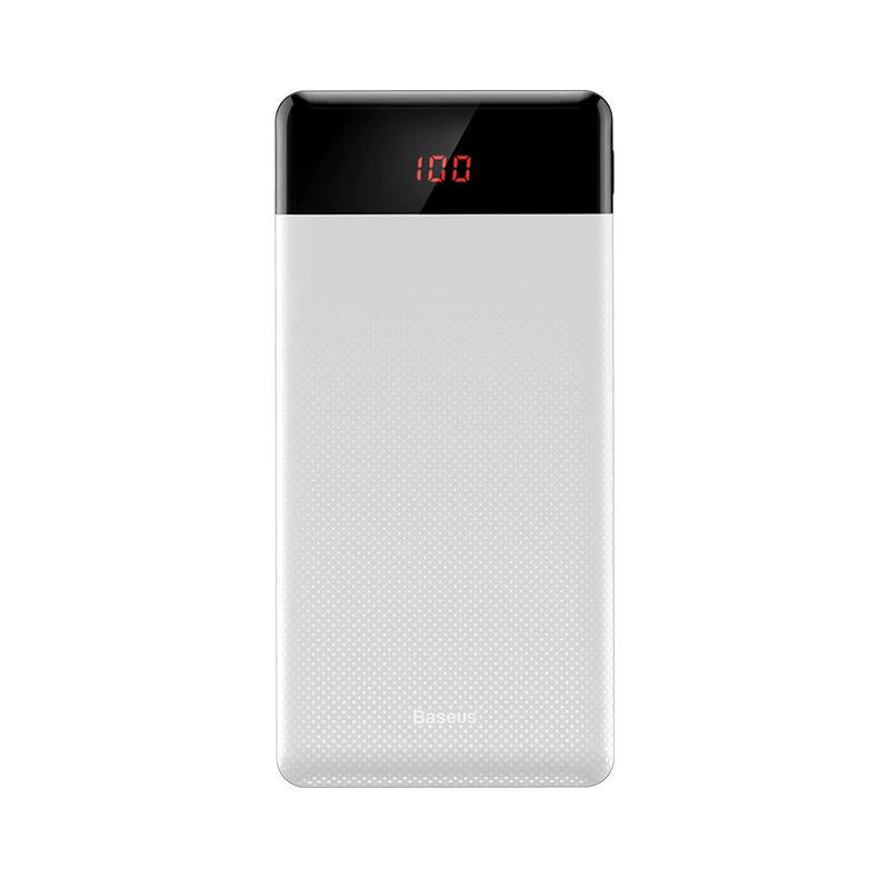 Power bank White Baseus тонкий внешний аккумулятор 10000 мАч с ЖК-дисплеем, внешний аккумулятор, портативное зарядное устройство для мобильного телефона с двойным USB выходом, внешний аккумулятор - Цвет: Power bank White