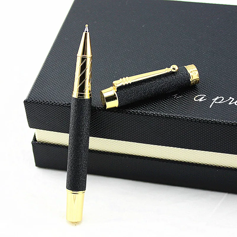 

Matte black Gold Clip Luxury Metal Roller Ball Pen with 0.5mm Black Ink Refill Ballpoint Pens Signature pen for Christmas Gift
