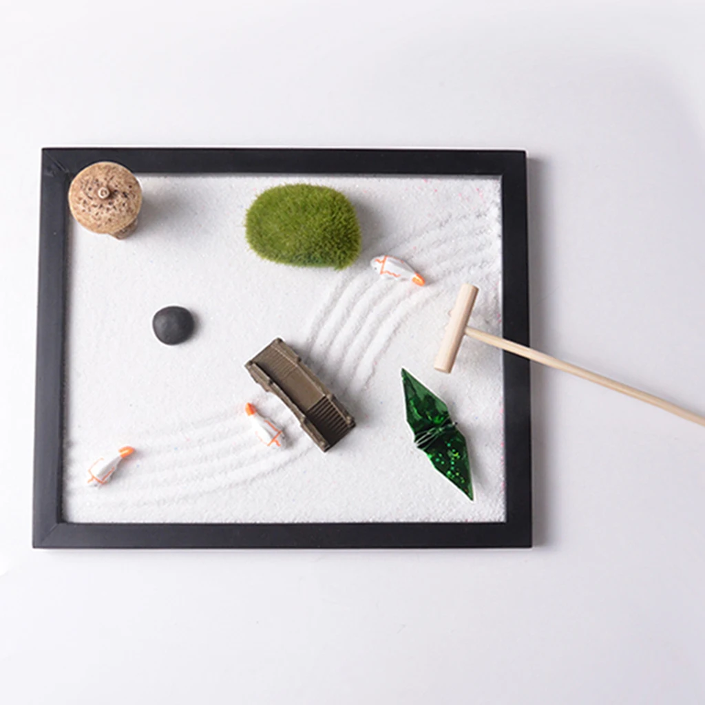 

Small Garden Mini Dry Landscape Kit-Fish, Bridge,Chair Mini Landscape