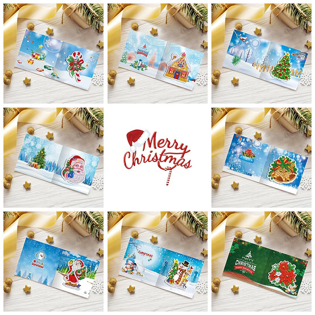

Santa Claus 5D DIY Special Shaped Diamond Painting Greeting Card Part Drill Christmas Birthday Christmas Diamond Handmade Cards