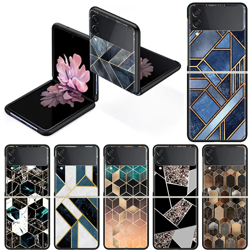 

Plaid Marble Case for Samsung Galaxy Z Flip 3 Hard Silicone Tpu Funda Shockproof Cover Luxury Phone Shell