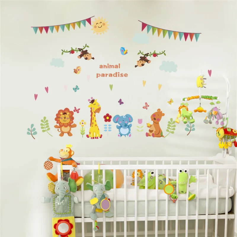 

Обезьяна, Лев, слон, искусство для детской комнаты, украшение для дома, мультяшное животное, роспись, искусство «сделай сам», ПВХ, сафари, нас...