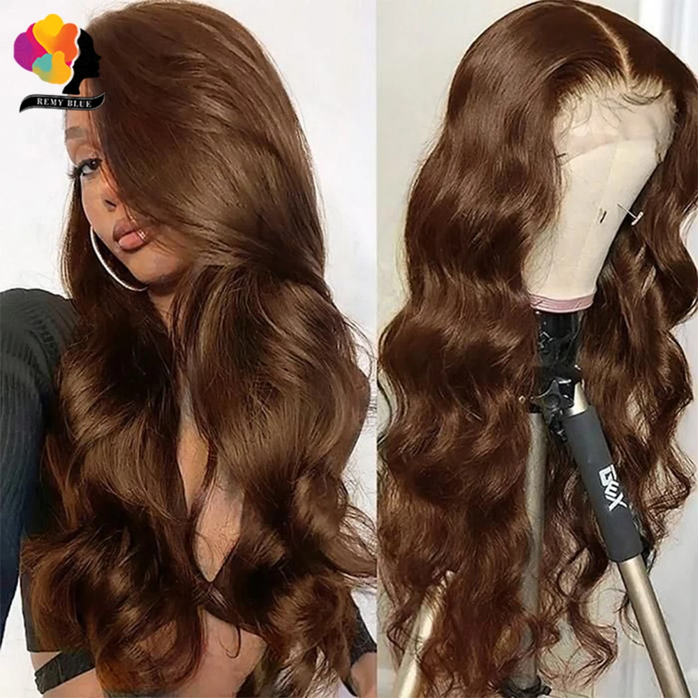 

Chocolate Brown Body Wave Lace Front Human Hair Wigs Malaysia #4 Brown Colored Straight Human Hair Lace Part Wig Preplucked 180%