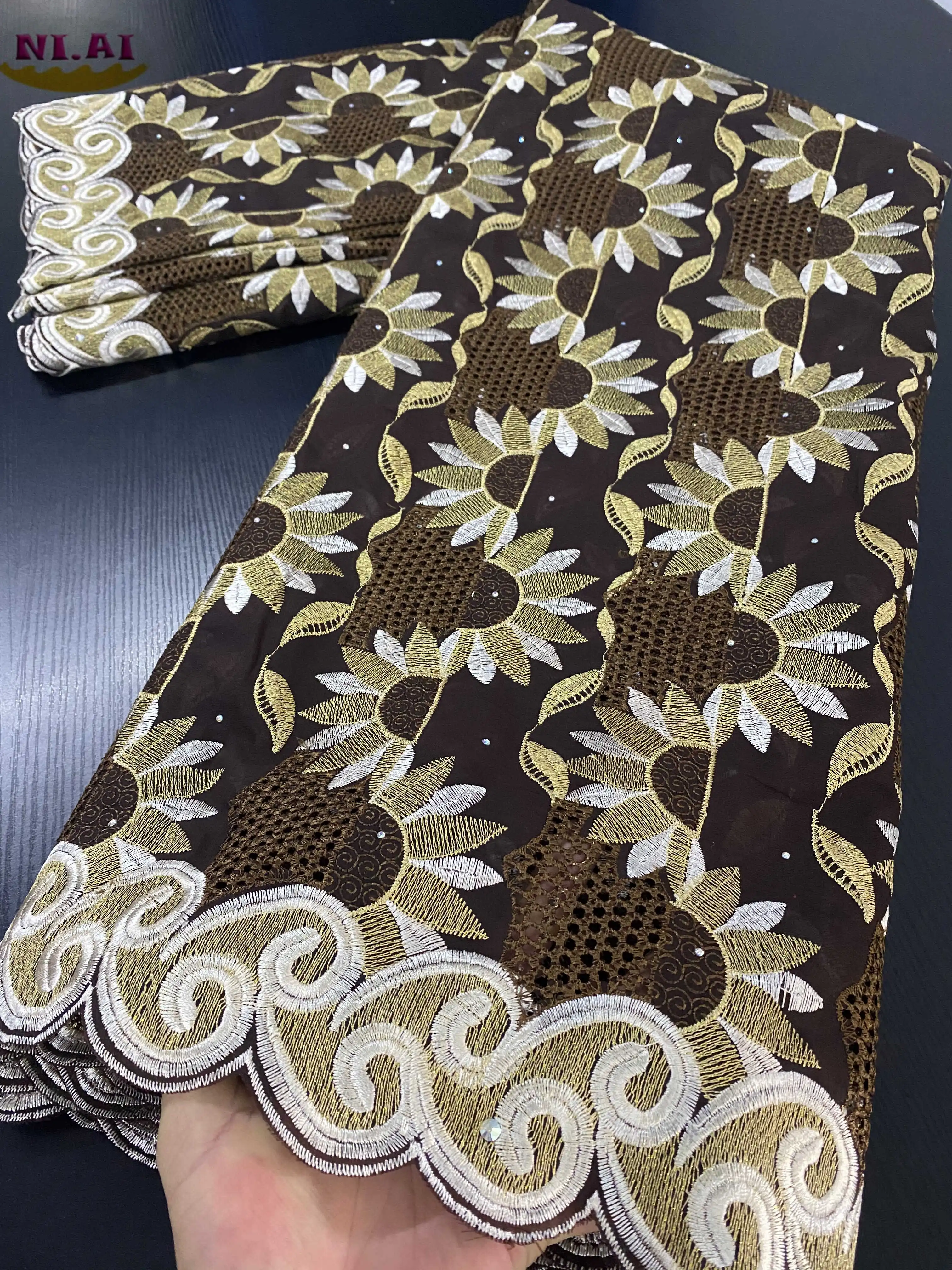 NIAI африканская 100% хлопковая кружевная ткань новейшая швейцарская вуаль кружево
