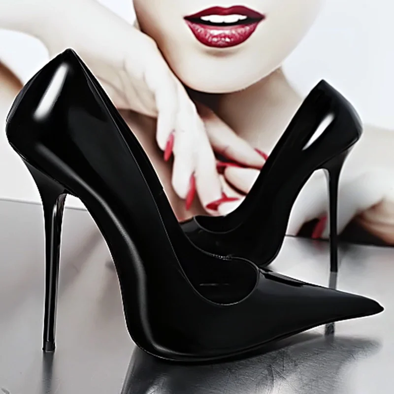 

Stylish Pointy Toe Stiletto Heel Pumps Black Red Green Patent Leather Shallow Dress Shoes Banquet Party Club Shoes