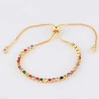womens cz rainbow gold bracelets bangles adjustable bracelet round zircons colorful bracelet jewelry accessories femme gift