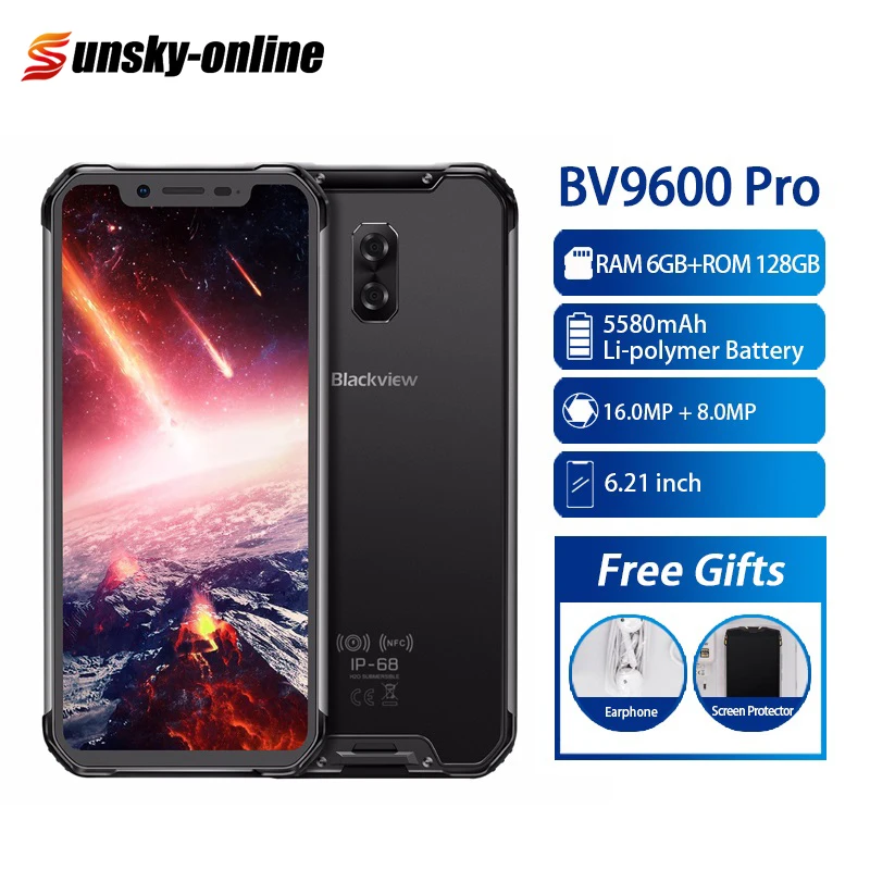Смартфон Blackview BV9600 Pro 6 21 дюйма ГБ + 128 Helio P60 двойной 4G IP68 водонепроницаемый 5580 мАч