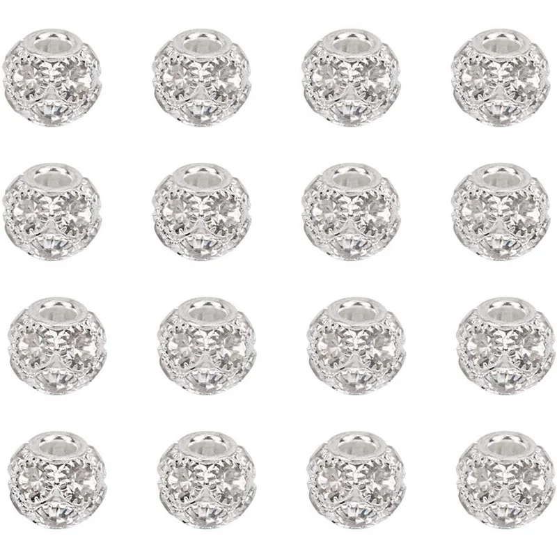

10Pcs Rhinestone Large Hole European Beads Platinum Crystal Rondelle Spacer Beads European Snake Chain Charms Bracelet Jewelry