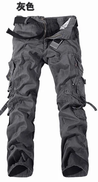 Серый Военная униформа брюки мужские Мульти-карман моющийся комбинезон мужские свободные хлопковые брюки мужские военные брюки карго для мужчин, большой размер 28-42 - Цвет: Серый