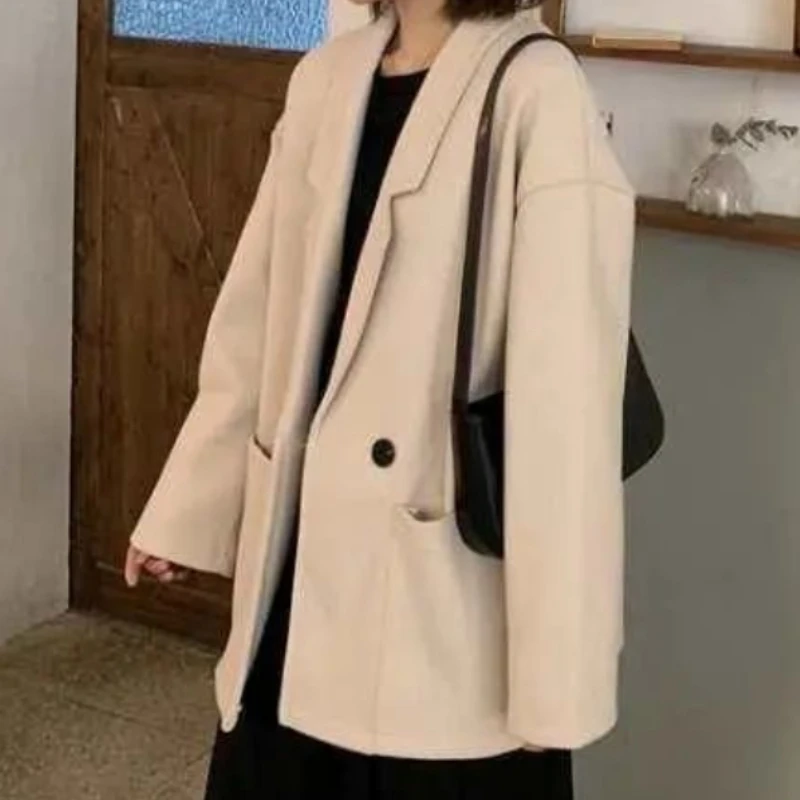 

Blazers Women Friends Loose College BF All-match Fashion Daily Solid Office Long-sleeved Pockets Harajuku Sweet Classic Leisure