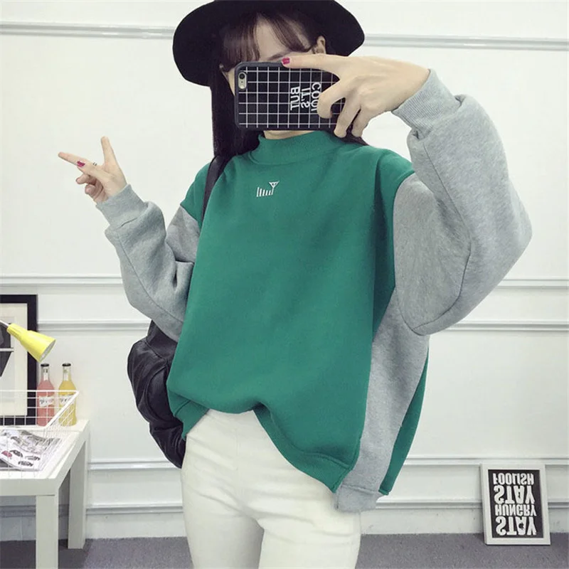 

Женский зимний свитер Свободное пальто с высоким воротником в Корейском стиле бойфренд стиль плюс бархатный утепленный Лидер продаж