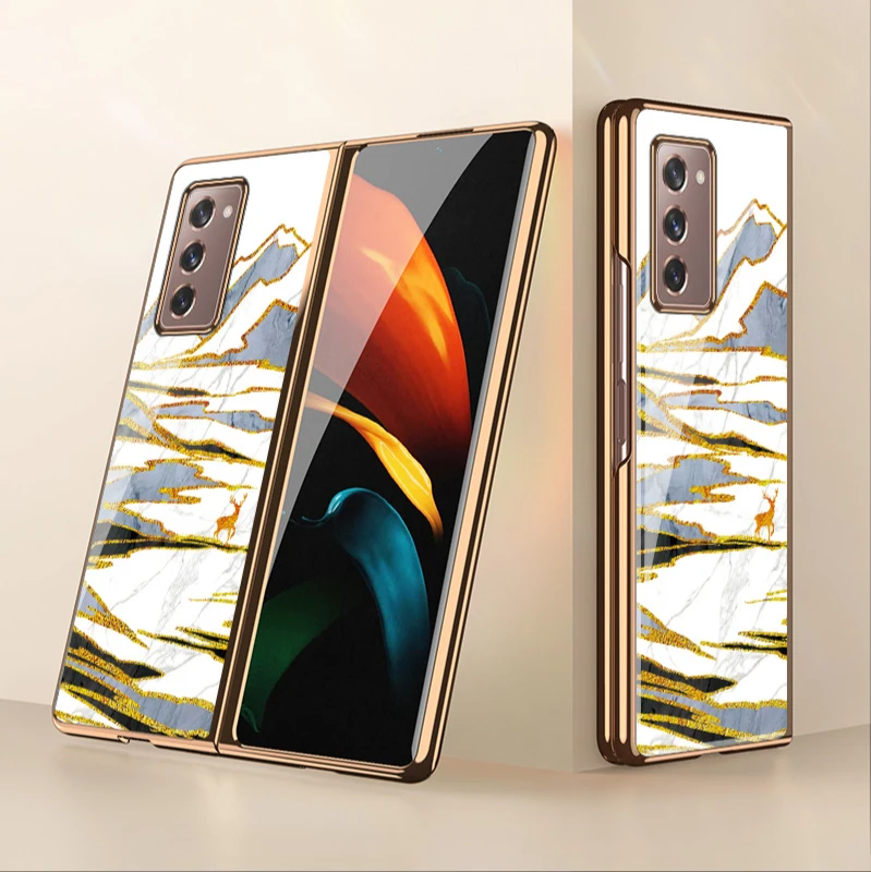 

Samsung W21 folding mobile phone case zfold2 electroplated glass f9160 protective case w2021 fashionable male landscape painting