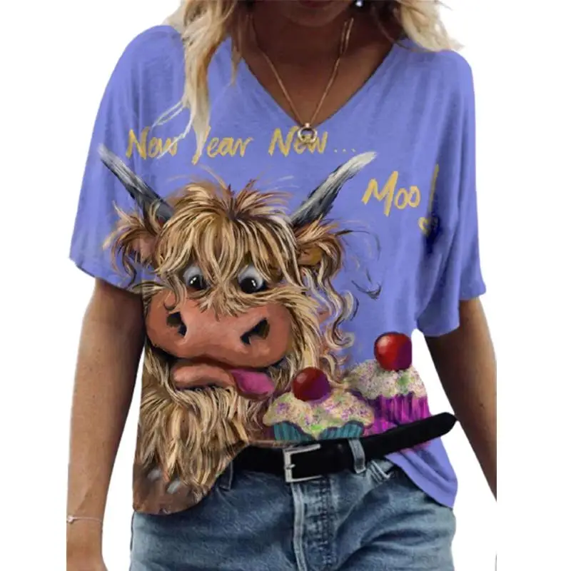 

Summer Women Animal Print T Shirt Short Sleeve Loose Tops Casual V-Neck 3D Colorful Printing T Shirts Female Streetwear Tops Tee