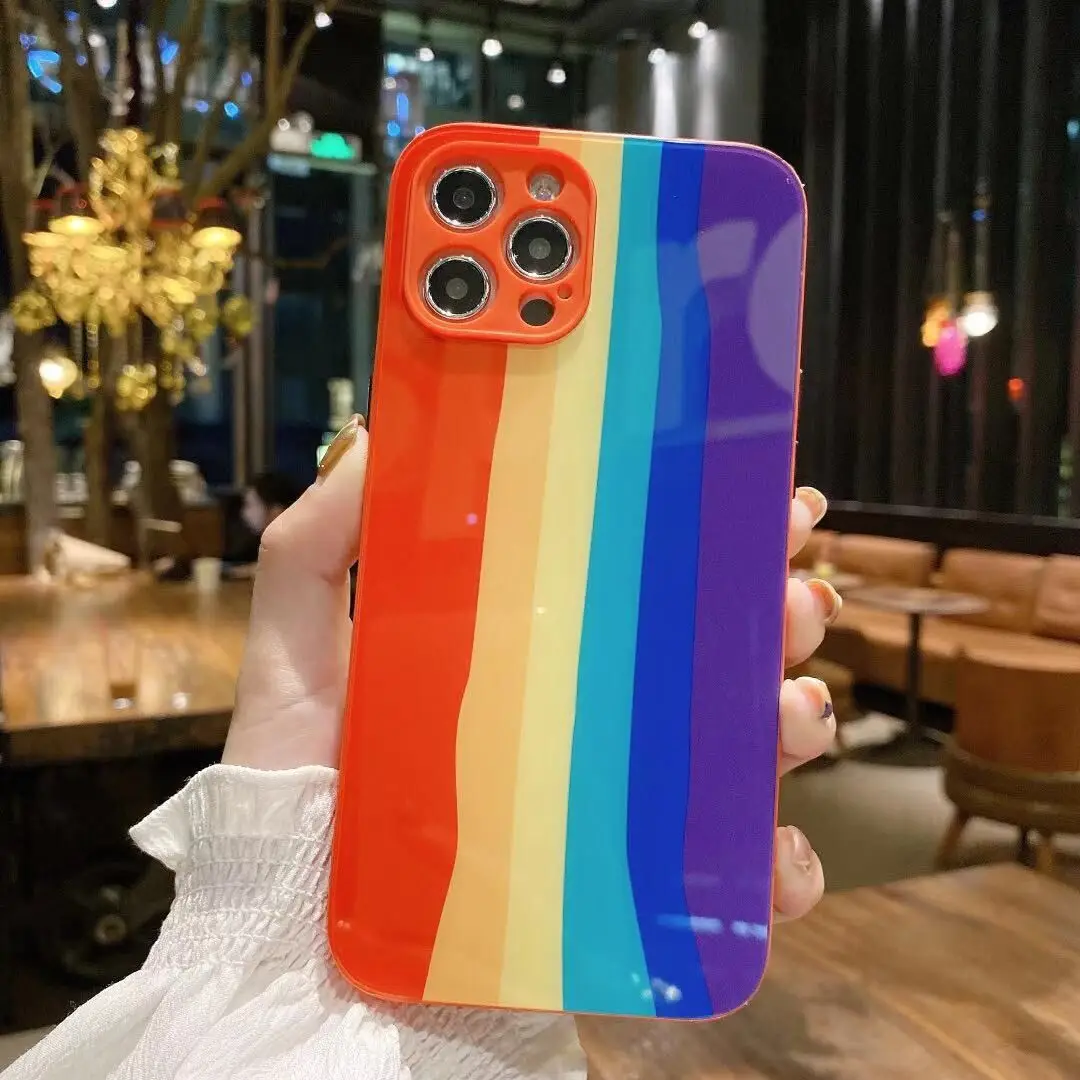 

Роскошный Радужный чехол для телефона 50 шт./лот для iPhone 12 11 Pro Max XS XR X 7 8 Plus 6 Радужная Защита камеры чехол из закаленного стекла
