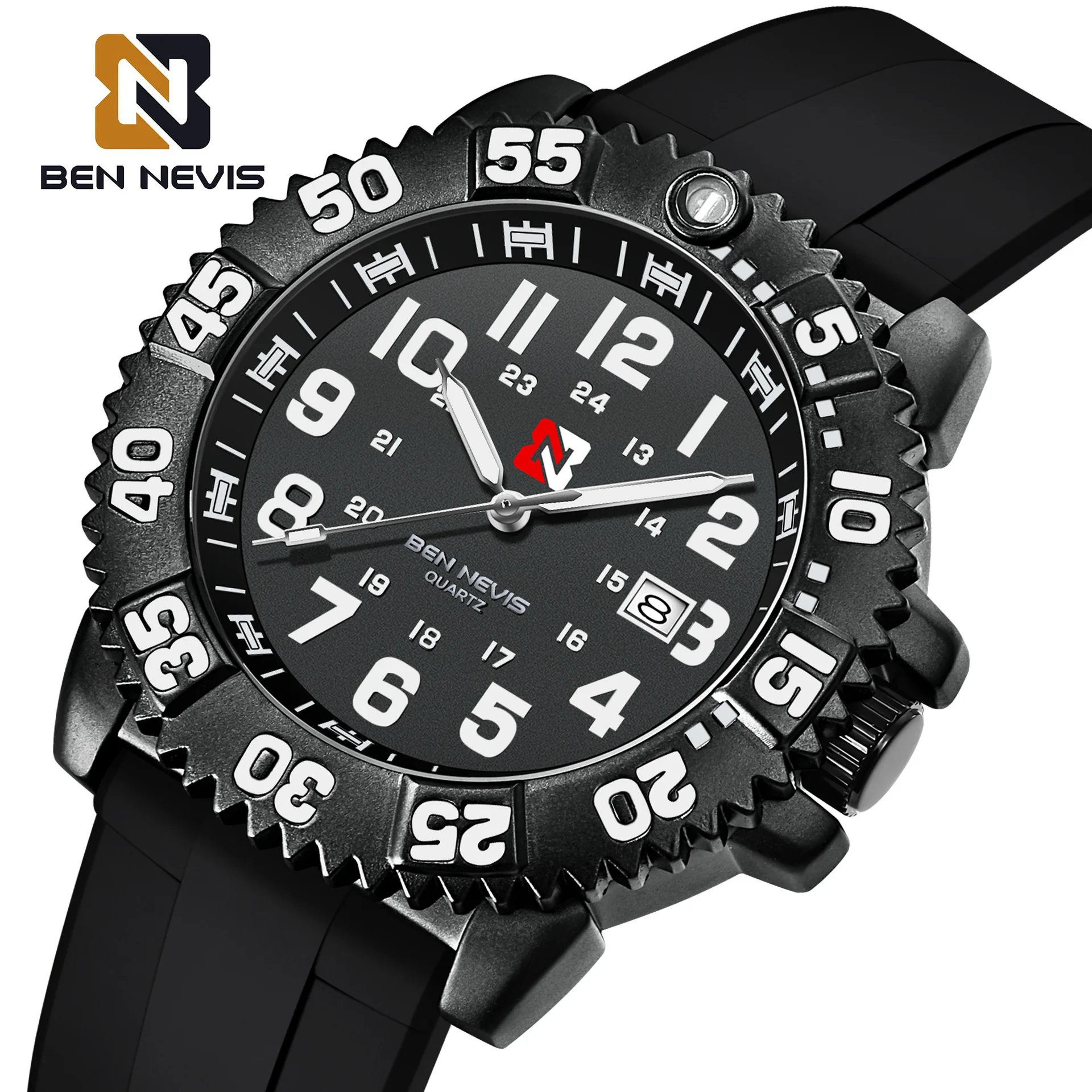 

BEN NEVIS Casual Sport Watches for Men Military Waterproof Quartz Wristwatches Black Rubber Band Male Clock Relogio Masculino