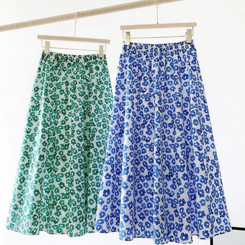 

PEONFLY 2021 летняя из уютного хлопока для детей Длинная юбка миди для женщин в винтажном стиле Цветочный принт трапециевидной формы с высокой та...