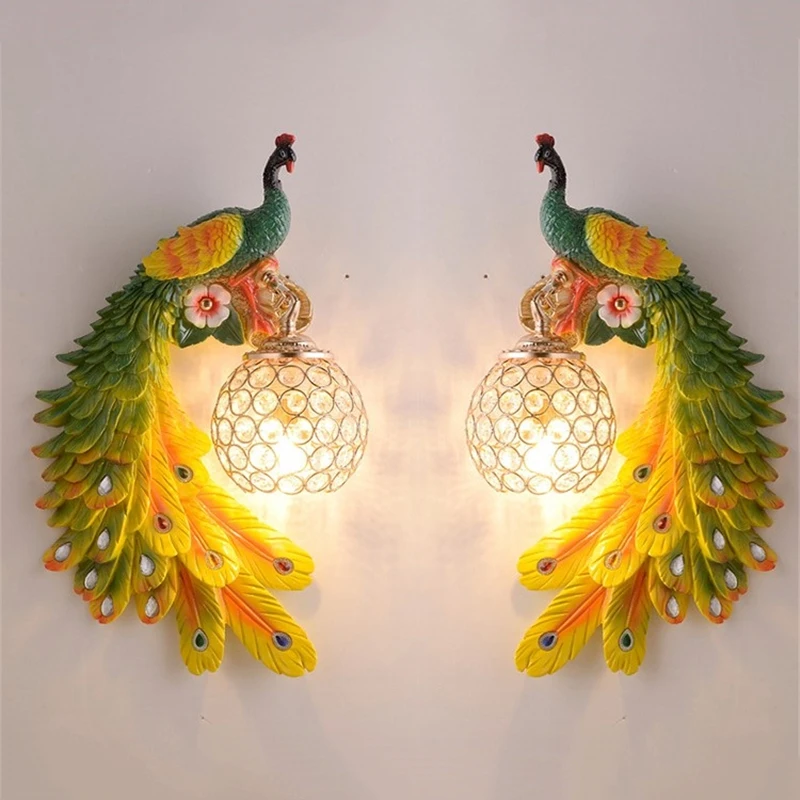 

bird lamp Colorful Peacock wall lights for home Bedside lamps LED Creative Nordic Resin vintage Wall Light LED living room decor