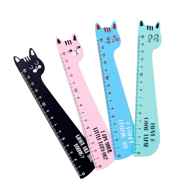 

Cute Korean Cat Ruler Student Stationery Wooden 15cm Scale Measuring Ruler Girl Drawing School Office Supplies