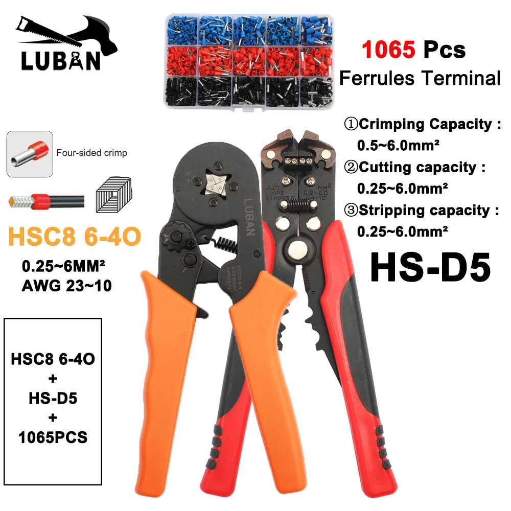 Многофункциональные инструменты HSC8 10SA 6-6 0,25-6 мм 23-10AWG шестигранник 0,25-6 мм 23-7 четырехсторонняя трубка обжимные клещи - Цвет: 6-4O D5 R 1065