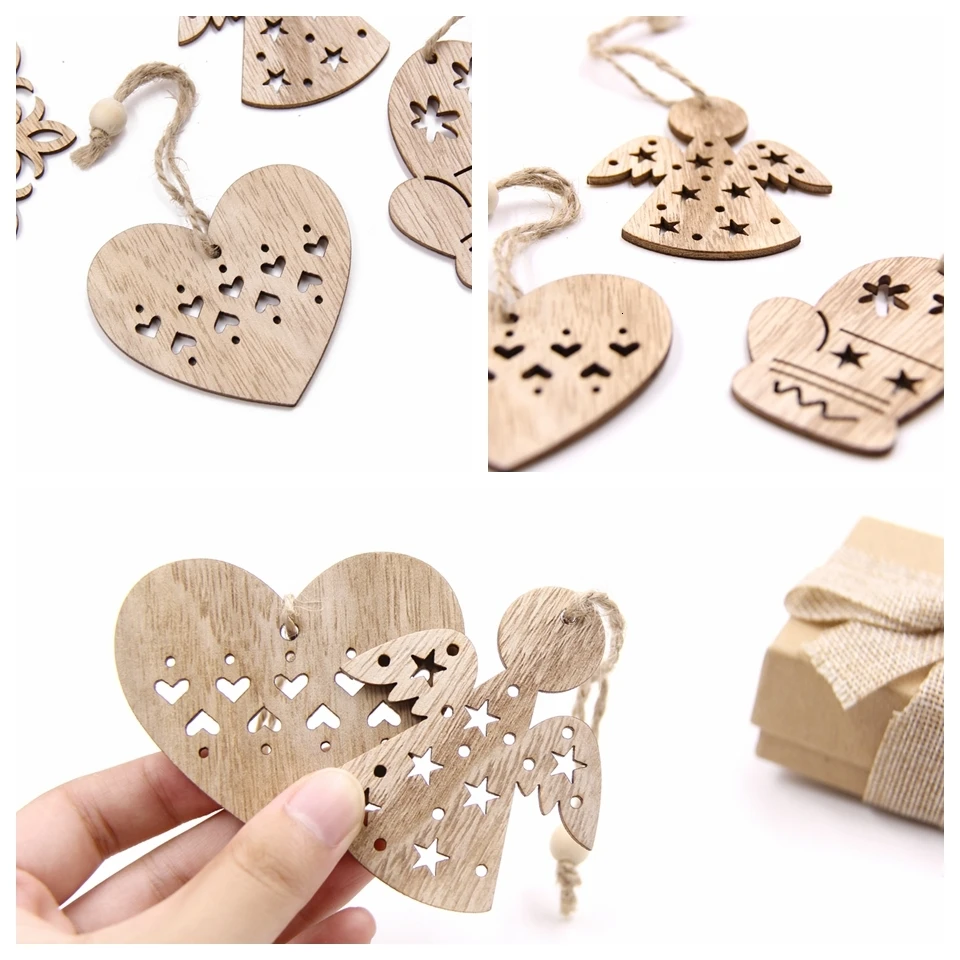 New!6PCS Cute Christmas Snowflakes&Deer&Tree Wooden Pendants Ornaments Christmas Party Decorations Xmas Tree Ornament Kids Gift