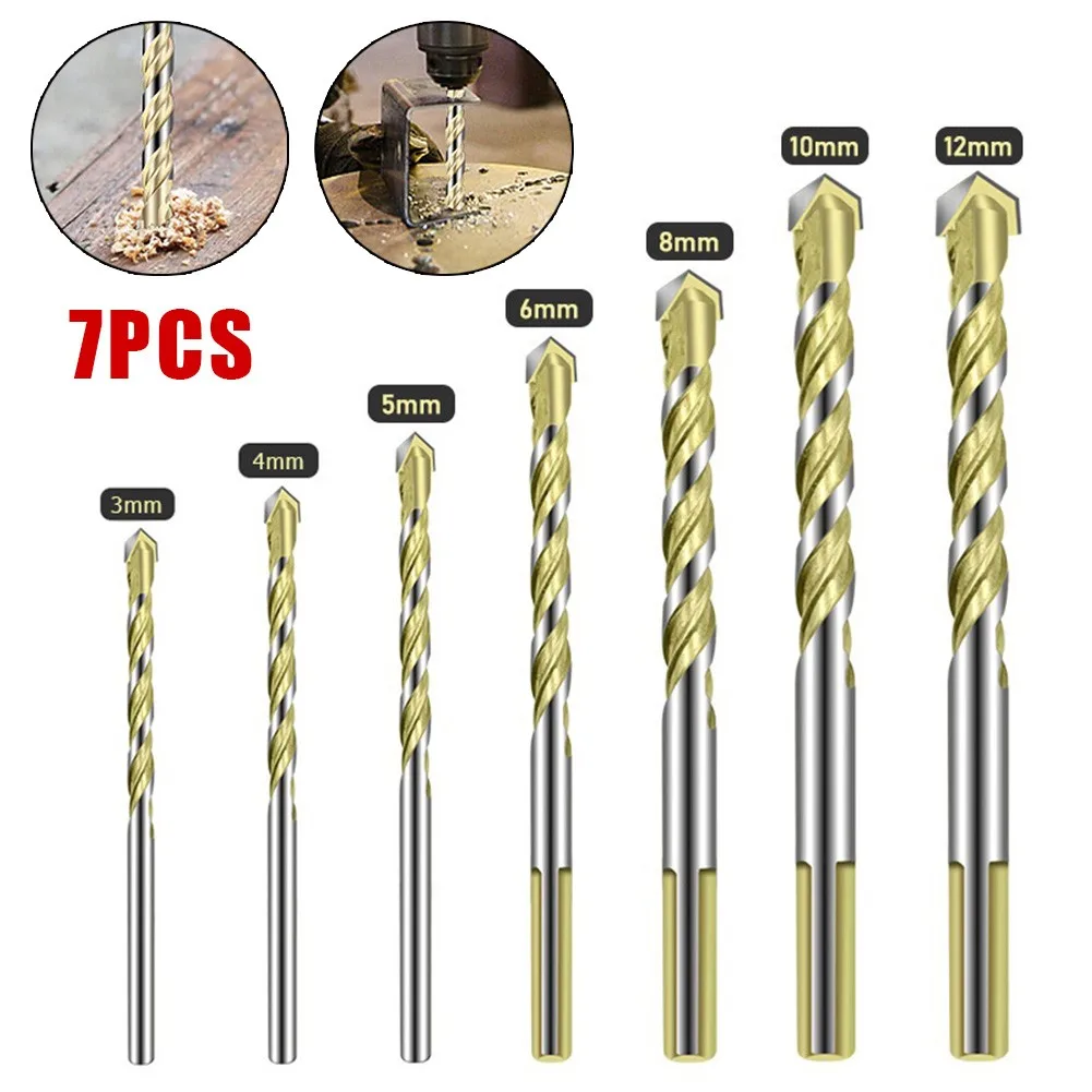 

7pcs Drill Bit Set Multi-function Alloy Drill Ceramic Glass Woodworking Drilling Power Tools 3/4/5/6/8/10/12mm