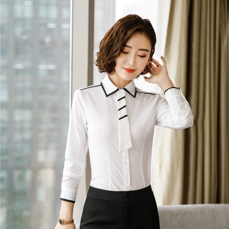 Женская офисная блузка элегантная белая Деловая для работы Осень зима|Блузки| |