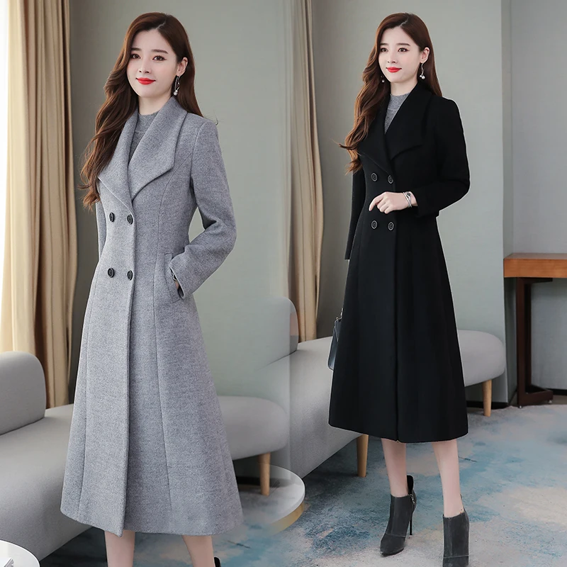 High Quality Winter Cashmere Long Coat Vintage 2022 Autumn Warm Thicken Woolen Coat Black Jacket Women Party Outwears
