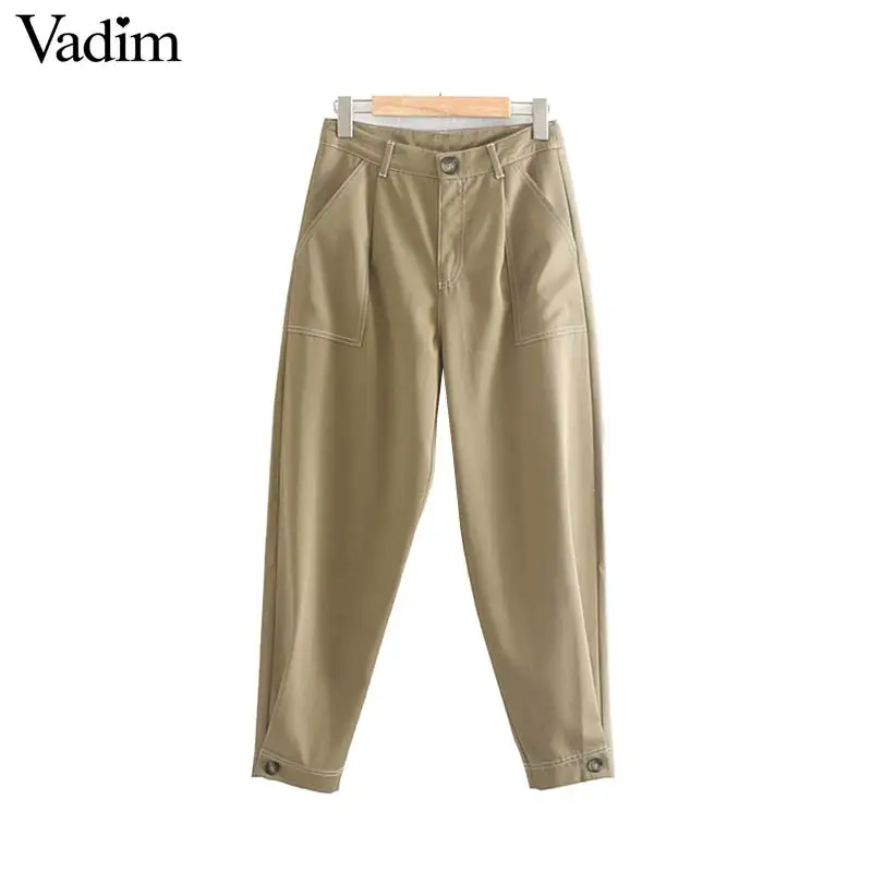 Vadim Женские базовые хаки брюки на молнии карманы дизайн офисные женские