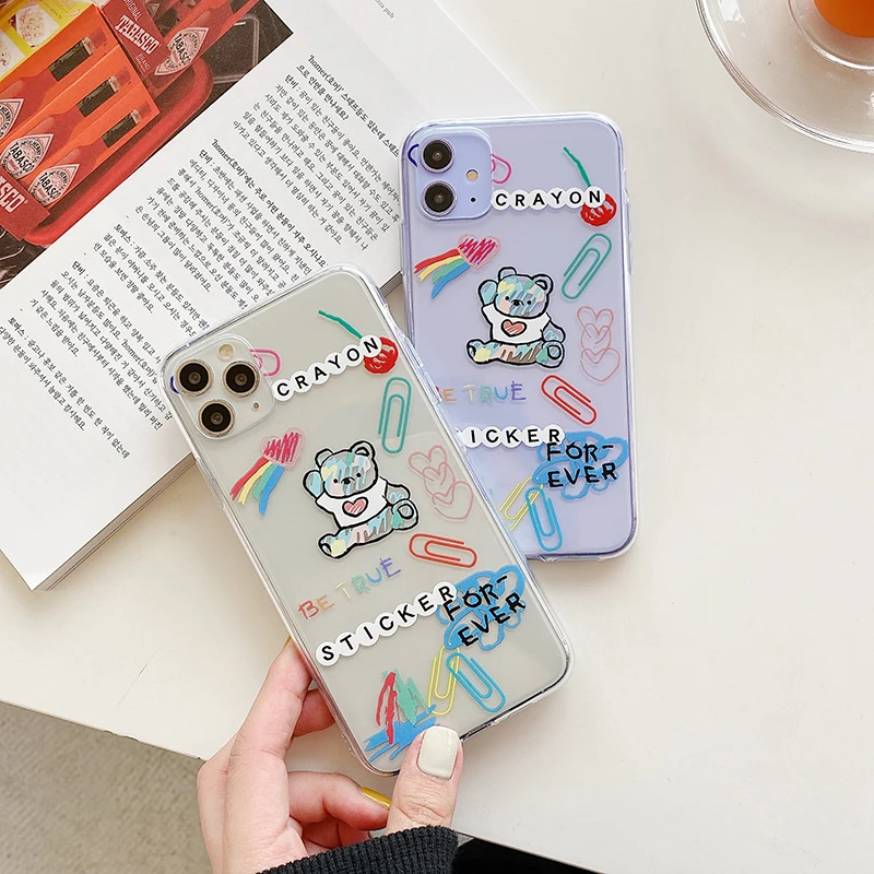 

Korea INS Graffiti bear phone case for iphone 11 Pro MAX XR XS MAX case silicone for iphone 7 8 plus soft cover coque fundas