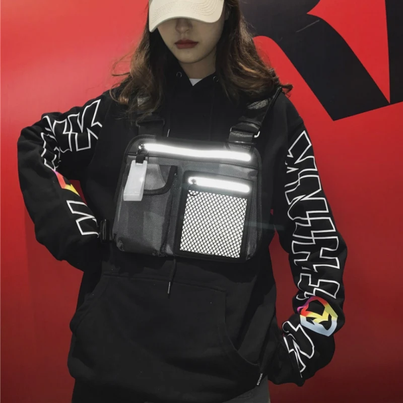 Уличная тактическая нагрудная сумка спортивная Светоотражающая Хип Хоп для