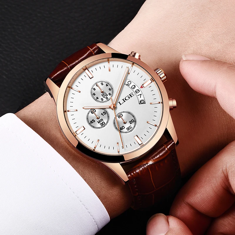 Часы наручные LIGE Мужские кварцевые модные спортивные брендовые Роскошные
