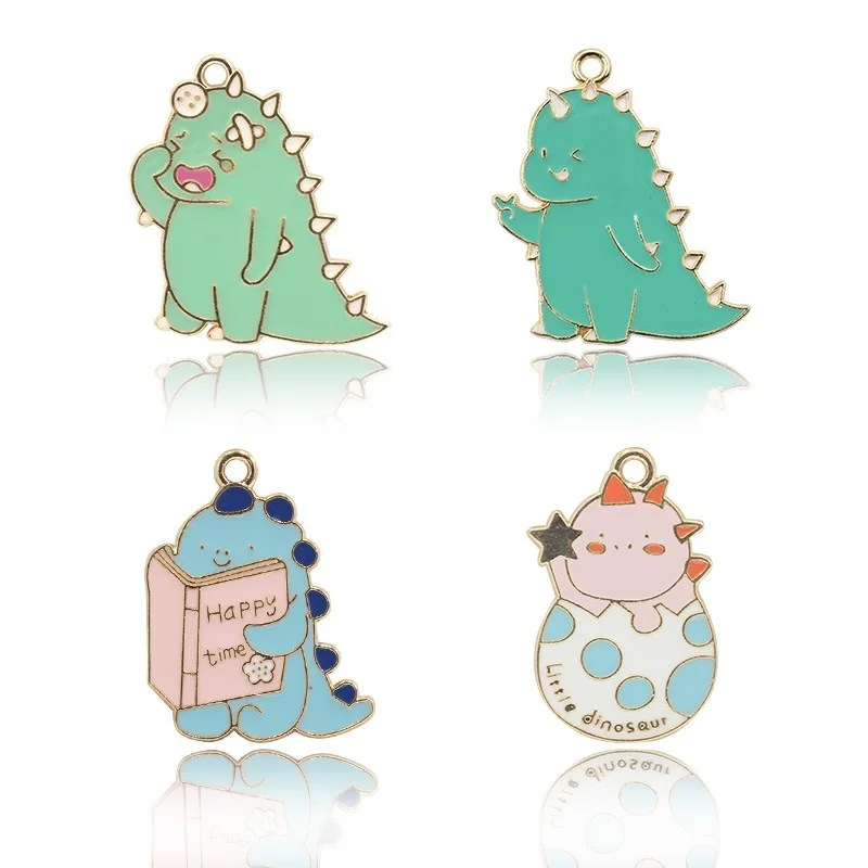 

10pcs/Lot Enamel Cartoon Little Dinosaur Monster Dripping Alloy Keychain Charms Hair Accessories Mobile Phone Pendant