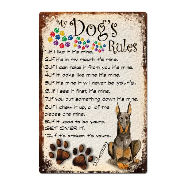 

Rules Doberman Dog Tin Sign Metal Sign Metal Poster Metal Decor Wall Sign Wall Poster Wall Decor , Home Decor/Office Decor