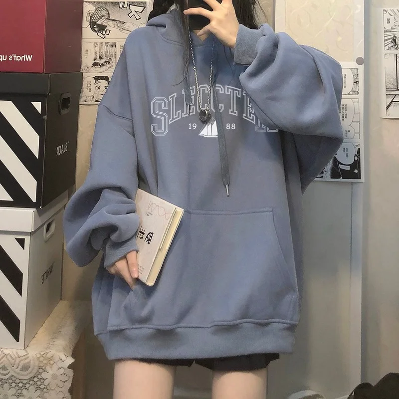 

Autumn and Winter New Printing Cute Plus Velvet Thick Thick Warm Sweater Trendy Fashion Korean Loose Simple Sweater