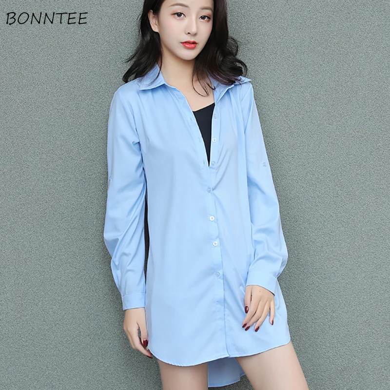 

Рубашка женская, однотонная, свободная, с отложным воротником, с длинным рукавом, большого размера, топы прямого кроя