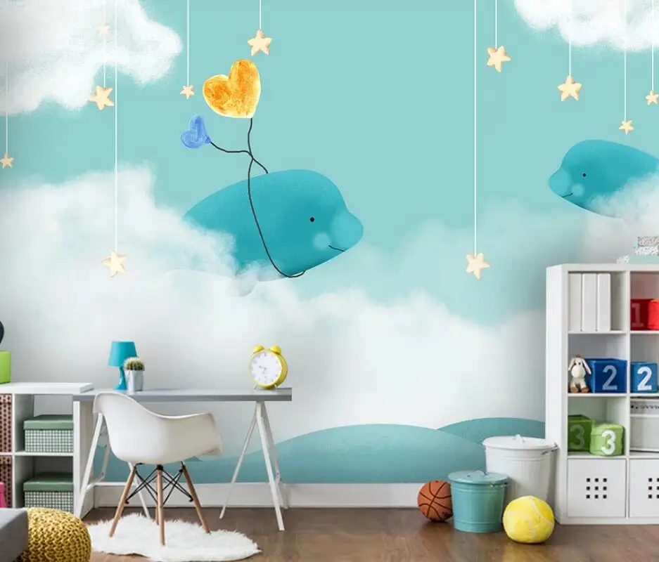 

AINYOOUSEM Modern whale love sea girl bedroom cartoon children's papier peint papel de parede wallpaper 3d wallpaper stickers