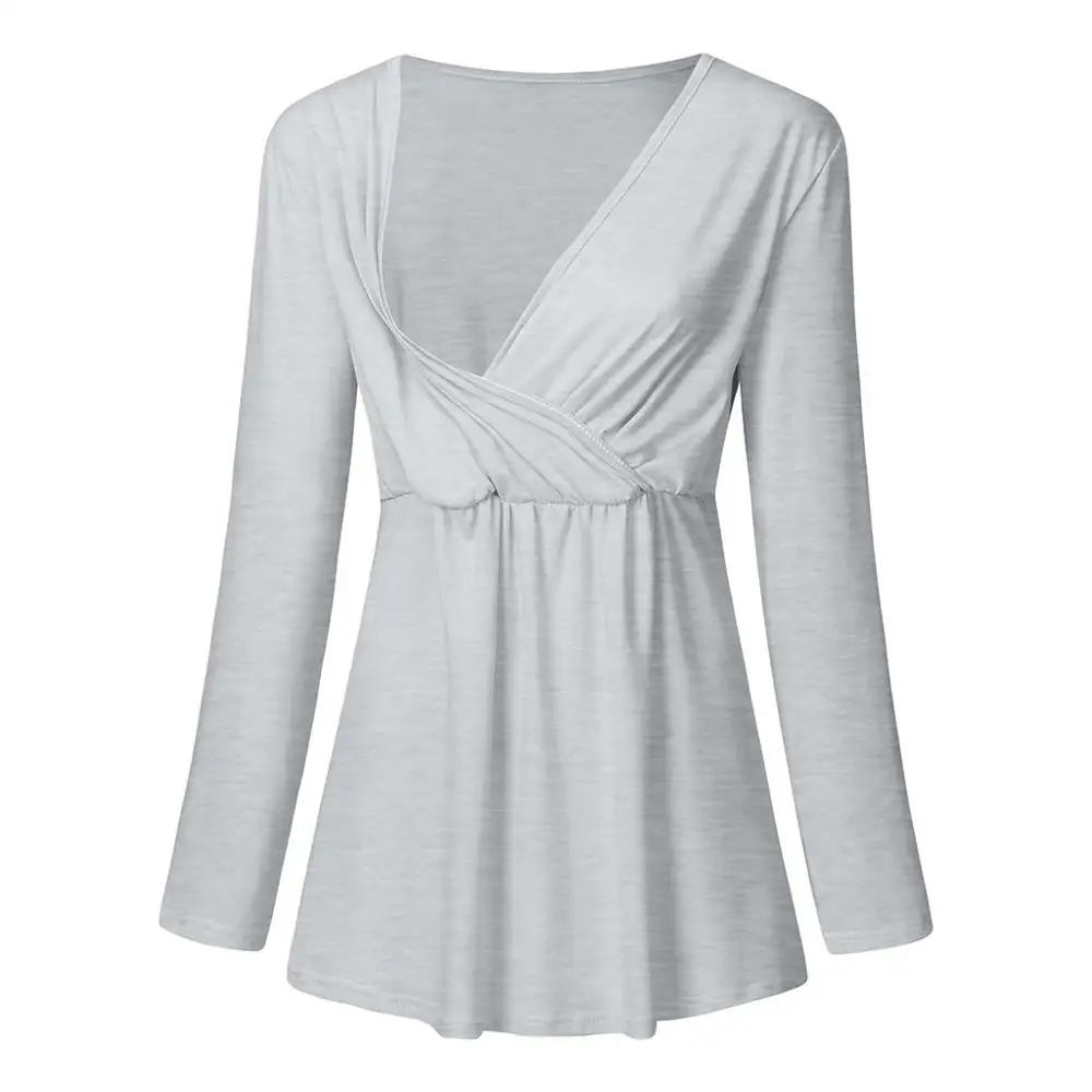 Рубашка для кормящих мам однотонный топ с длинными рукавами и v-образным вырезом
