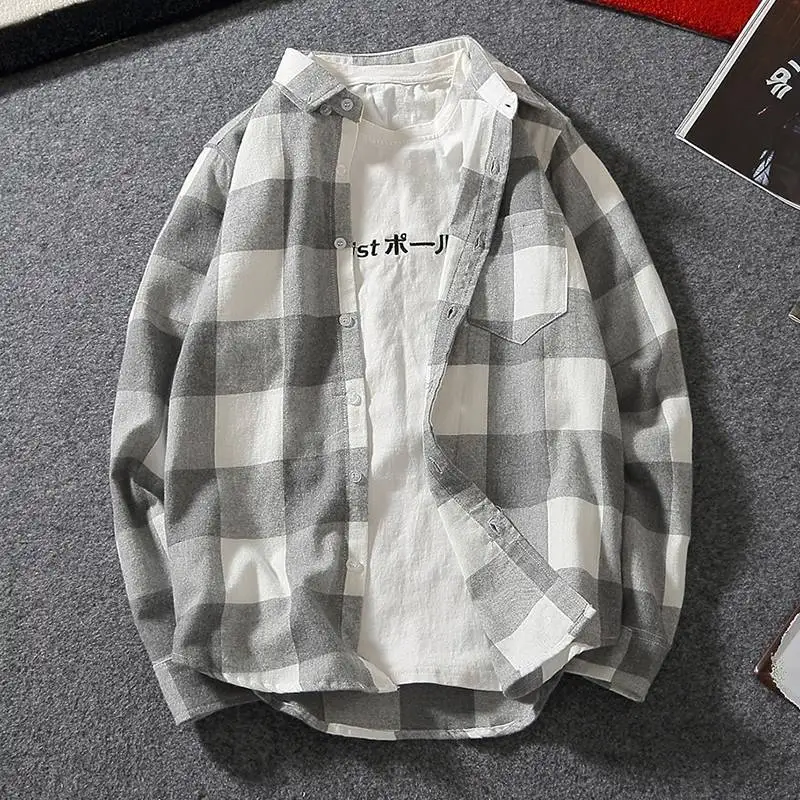 

Plaid shirt men's long-sleeved Korean version of Slim autumn new youth students Harajuku all-match casual shirt