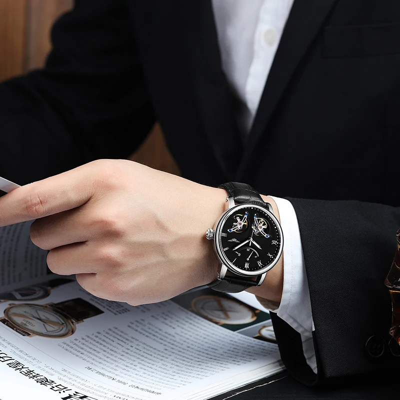 GUANQIN, двойные Tourbillon, автоматические часы, Роскошные, Relogio Masculino, водонепроницаемые, спортивные, брендовые, мужские, механические часы, наручные часы
