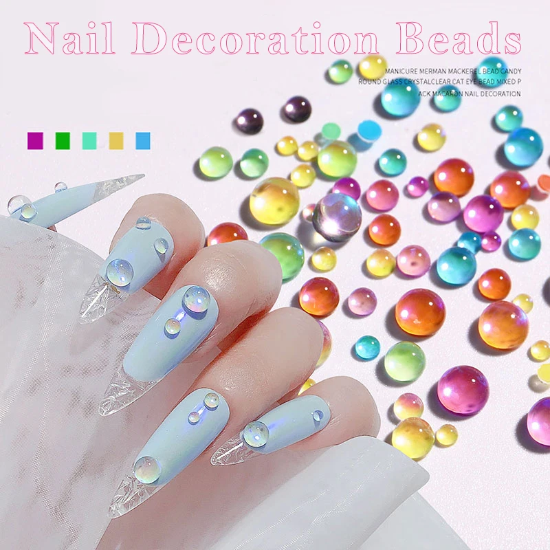 

Mixed Size Mermaid beads Round Shiny Glass Crystal Beads AB 3D Nail Art Rhinestones DIY Acrylic Stones Manicure Decorations